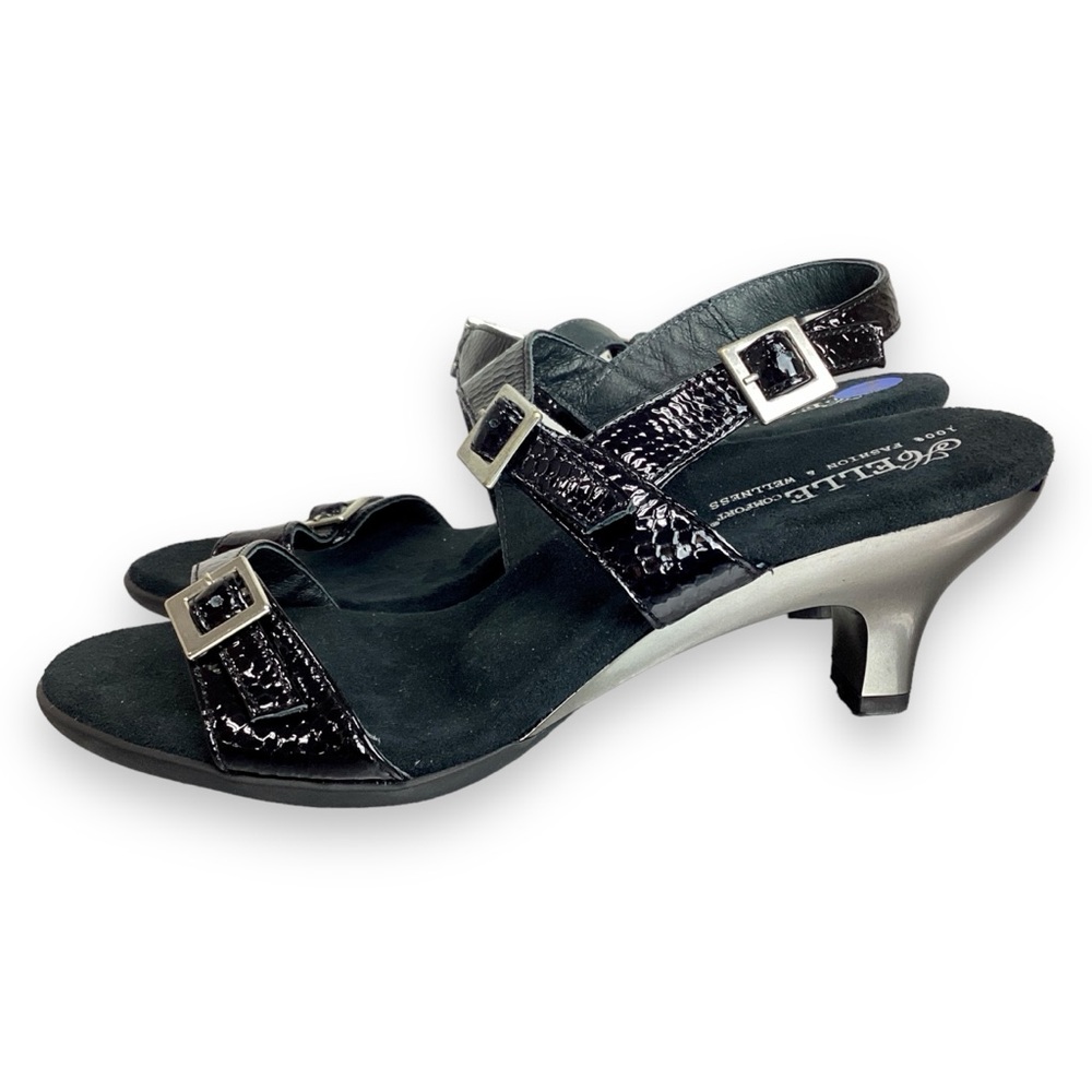 Helle Comfort Black Patent Buckle Heeled Sandals